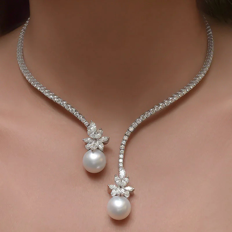 Shiny Rhinestone Collar Choker Necklace For Party Wedding Big Water Drop Crystal Necklace Womens Fashion Neck Jewelry 240910