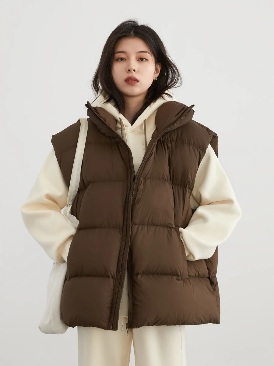 CHIC VEN Womens Tank Top Solid Stand Collar Down Jacket Sleeveless Coat Autumn Winter 240910