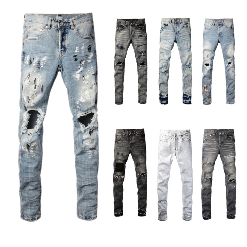 Mens jeans Skinny Holes Vintage Distress Ripped Destroyed Designer Jeans Stretch Biker Denim Black Slim Hip Hop Pants For Men Jean Large size