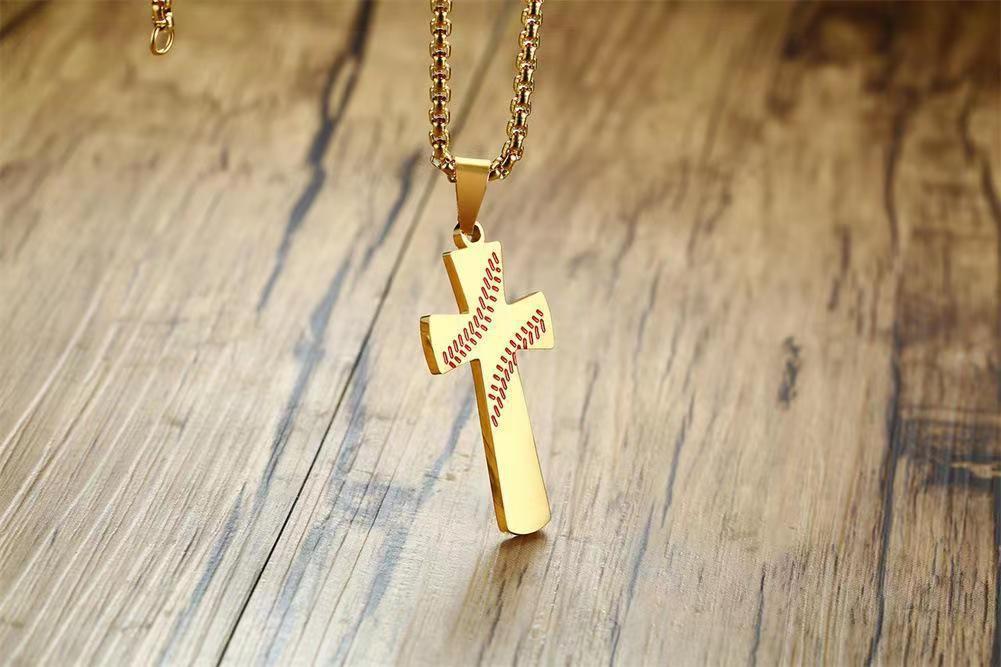Bible Verse Stainless Steel Baseball Cross Necklace For Men Women Lovers Lord's Prayer Necklaces Christian Jewelry Religious Gift for Man Boys Sw