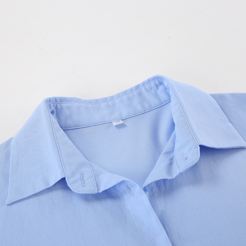 Fresh Blue Autumn Shirt Niche Design Pure Cotton Versatile Lazy Casual Lapel Long Sleeve Women's Shirt 2024 Street Fashion Loose Tops Office Lady