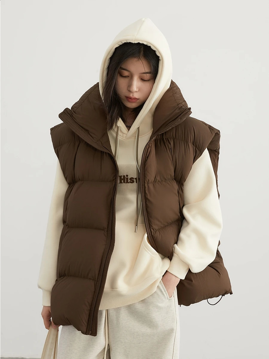 CHIC VEN Womens Tank Top Solid Stand Collar Down Jacket Sleeveless Coat Autumn Winter 240910