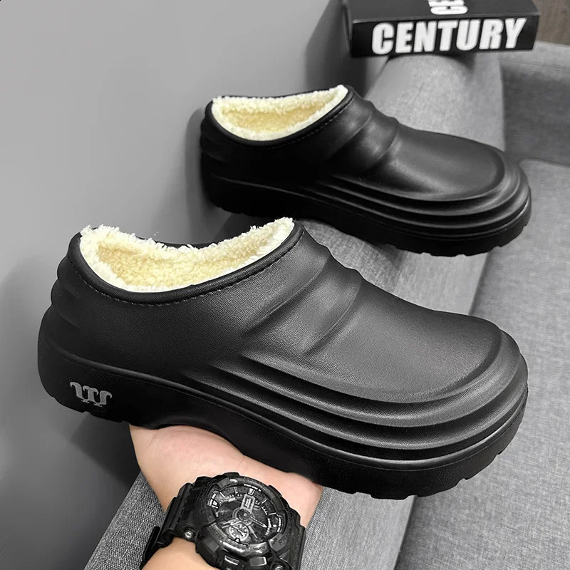 Mens garden shoes womens chef shoes winter warm chloroprene rubber waterproof kitchen slippers anti slip household slippers 240914