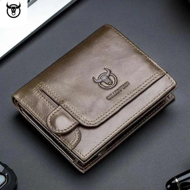 Bullcaptain Mens Wallet Genuine Leather Retro n Zipper Coin Pocket Card Holder y Money Bag JYB001 240910