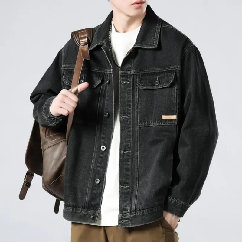 Retro denim jacket fashionable casual mens fashion trend mens denim jacket loose denim jacket 240906