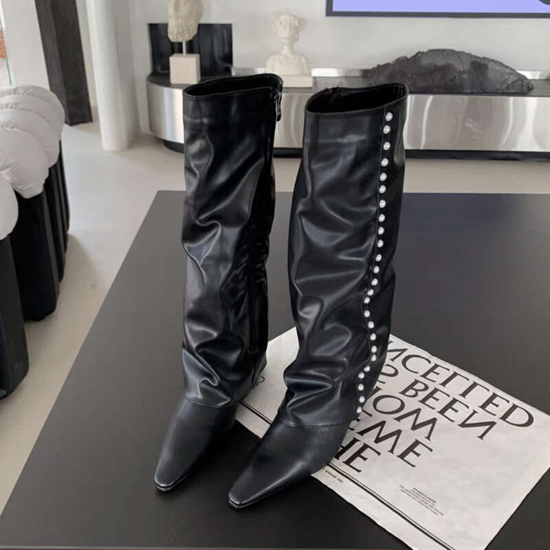 Designer Boot Show Off Skinny Legs White Leg Boots 2024 New Internet Celebrity Fat Pointed Slope Heel High Barrel Over Knee Long Tube Fashion Boots Fo