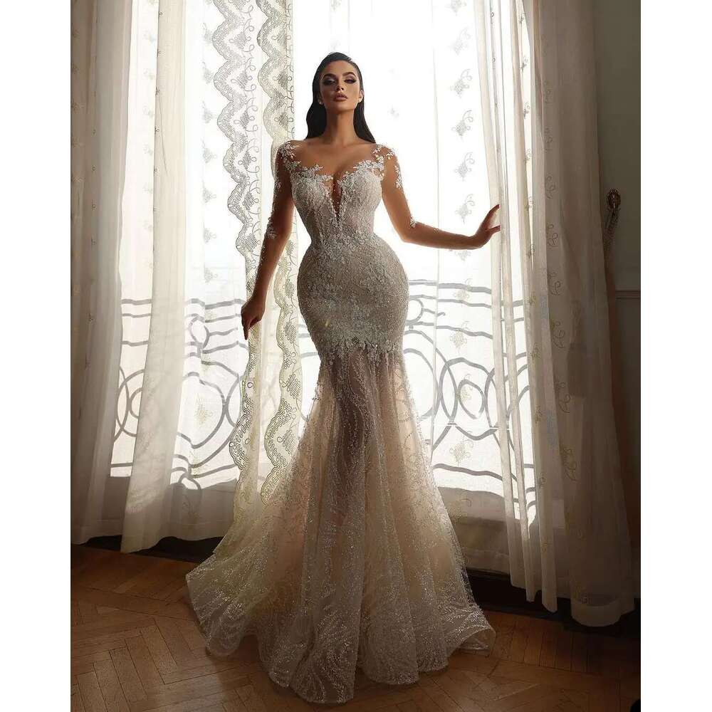 Mermaid Classic Wedding Appliques Sequins Bridal Gowns Long Sleeve Bride Dress Custom Made Vestido De Novia 6660311