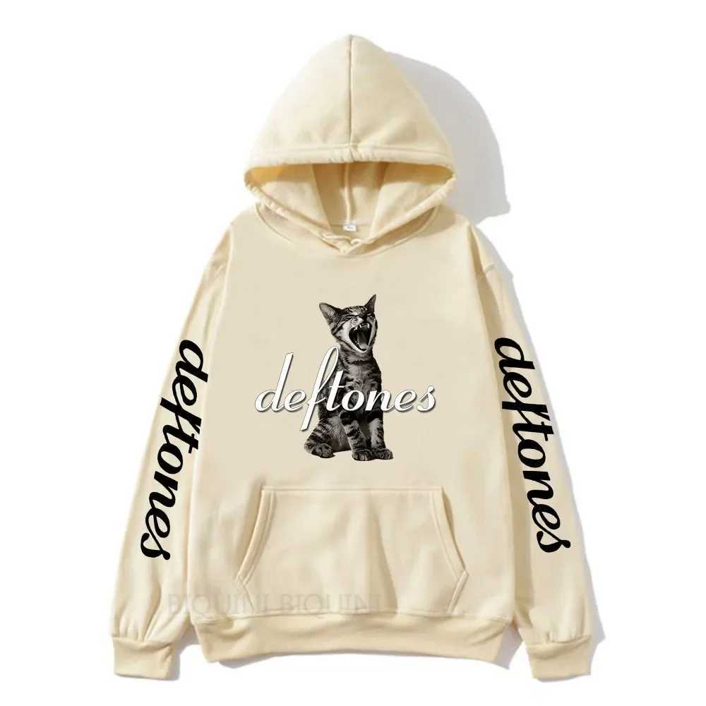 Hot Sale Deftones Cat Black Graphic Print Hoodie Men Women Rap Metal Band Brand Sweatshirt Tops Man Winter Fleece Hoodies Casual M240909