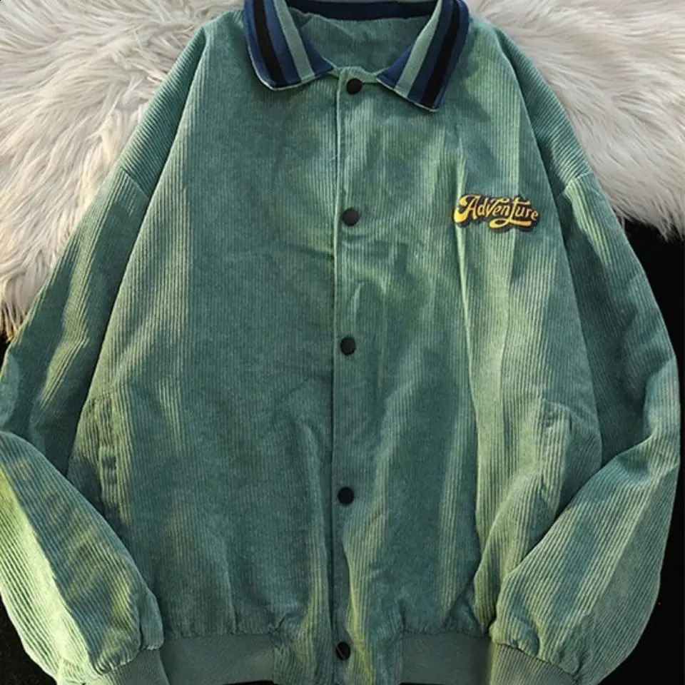 American retro high street baseball mens and womens uniform jackets for spring and autumn casual oversized loose corduroy jackets and tops 240909