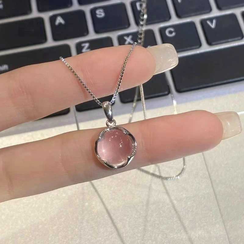 Fairy Elegant Pink Round Crystal Pendant Necklace Simple Design Korean Fashion Girls Women Star Clavicle Chain Jewelry Gifts XJ250524