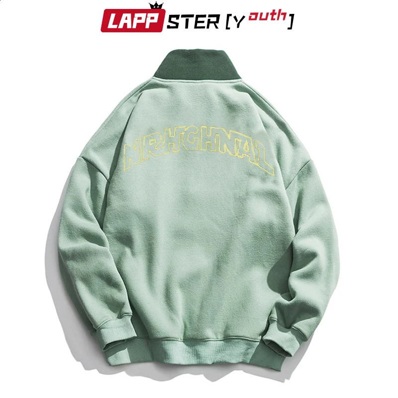 LAPPSTER Youth Harajuku Patch Work Turtle Neck Hoodie Pullover Mens Color Block Korean Woolen Sweater Street Clothing 240909