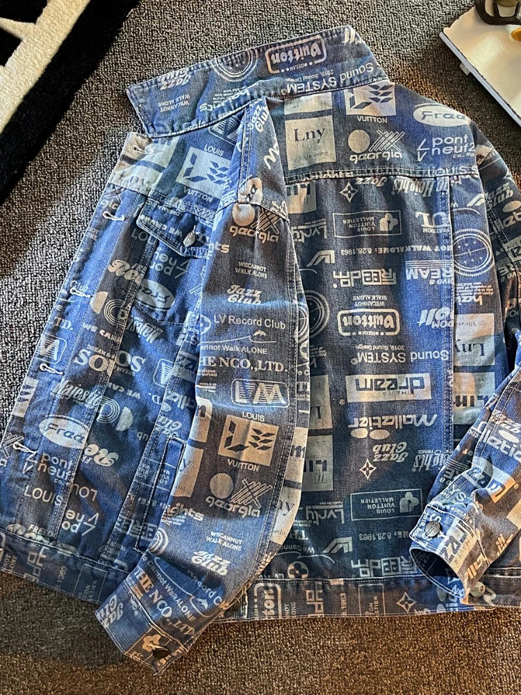 Mafokuwz Printing Mens Denim Jacket Spring and Autumn Fashion Youth Handsome Korean Street Denim Jacket 240906