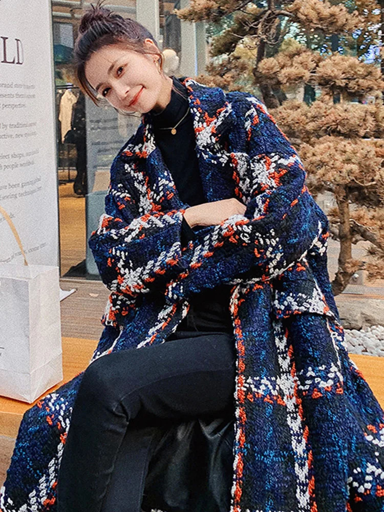 DEAT Womens Cashmere Coat Thick and Elegant Long Full Sleeve Street Style Single 240914