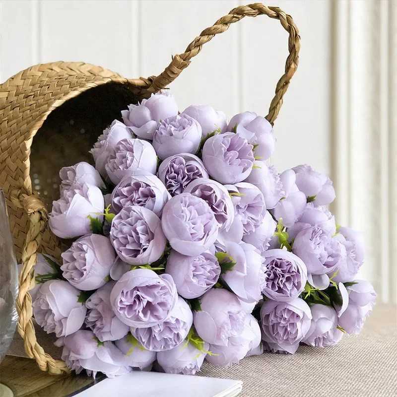 Rose Peony Artificial Flower Silk Bouquet 27 Roses Table Vase Arrangement Fake Flowers Family Wedding Decoration Flowers X240910