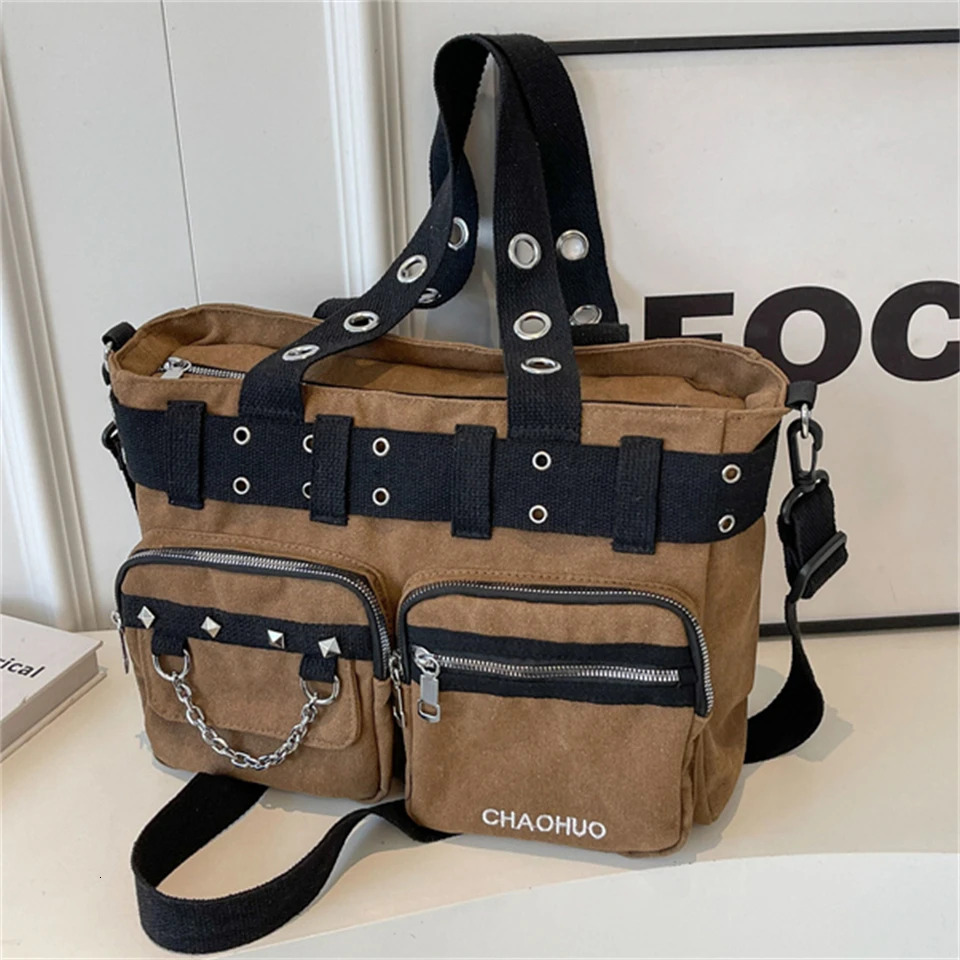 Spring And Autumn New Chain Buckle Shoulder Solid Bag Zipper Rivet Designer Multifunctional Women's Handbag Bolsas De Hombro Crossbody Bag Tote B