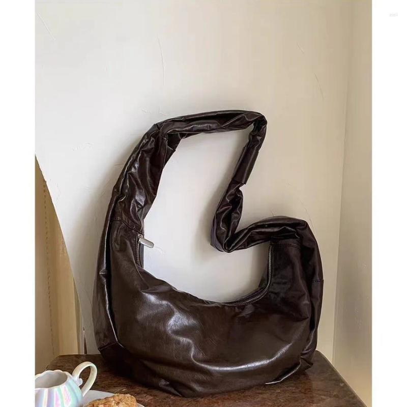 Totes New Oversize Soft Women Shoulder Bag Casual PU Leather Crossbody Bags For Wide Strap Tote Designer Half Moon Hobos 2024