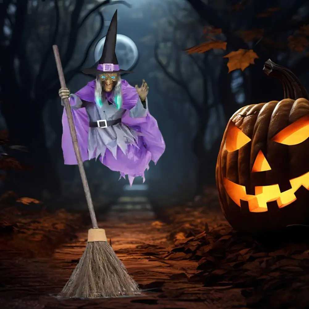 Flying Witch Outdoor Decor Spooky Flying Witch Decors with Sounds Lights for Outdoor Halloween Courtyard for Garden for IndoorX240910