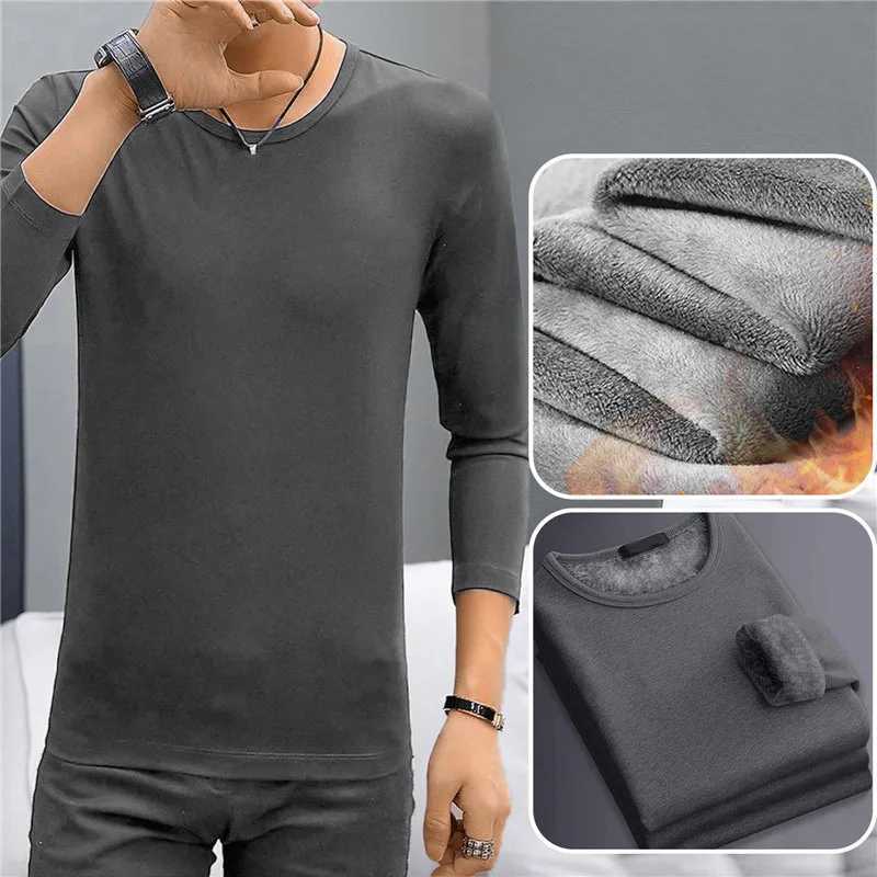 Keep Warm Thermal Underwear For Man Casual Solid Color Mens Winter Thermo Undershirt Thick Thermo Long Sleeve Top LX241104