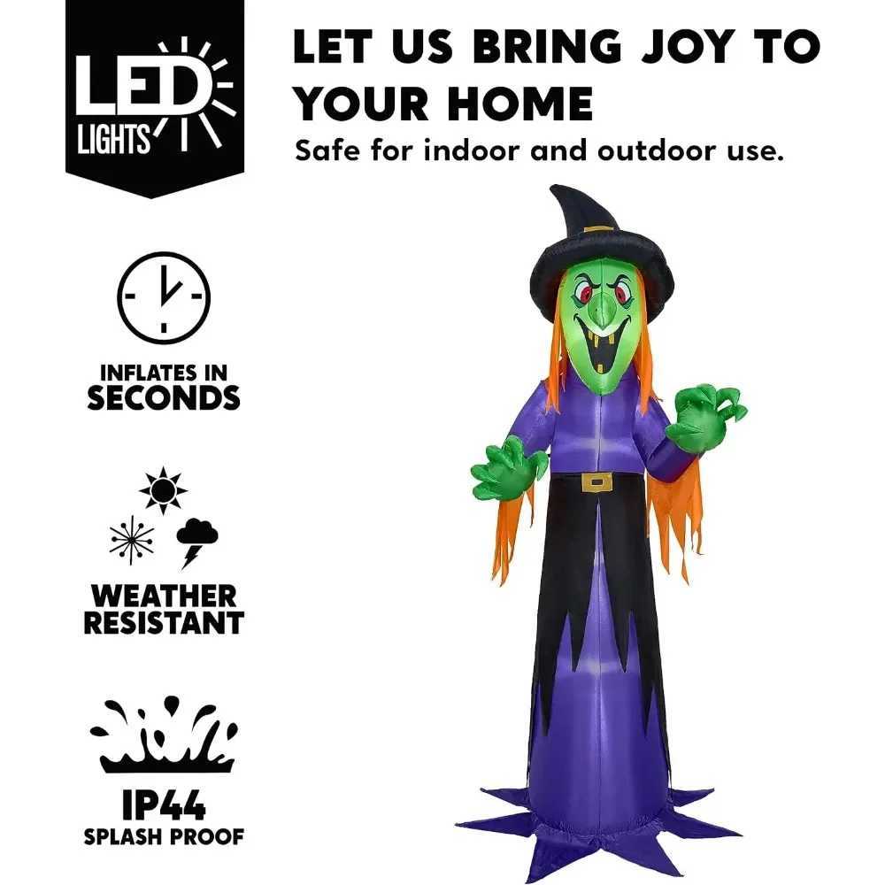 12 foot giant Halloween inflatable witch with built-in LED lights a hair blowing horror witch for outdoor decoration Halloween courtyardX240910