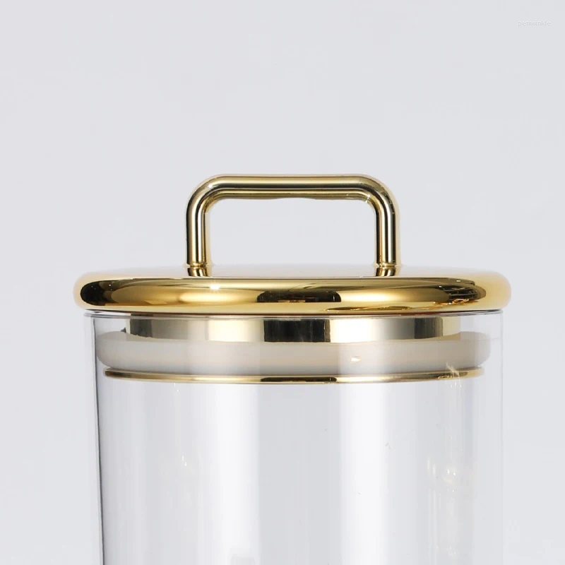 Storage Bottles Grains Moisture-proof Box Transparent Glass Dry Goods Jar Gold Cover Kitchen Household Sealed