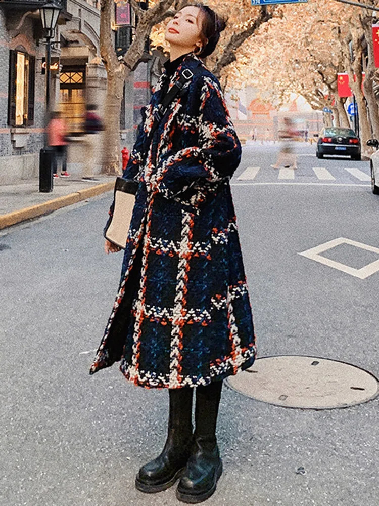 DEAT Womens Cashmere Coat Thick and Elegant Long Full Sleeve Street Style Single 240914