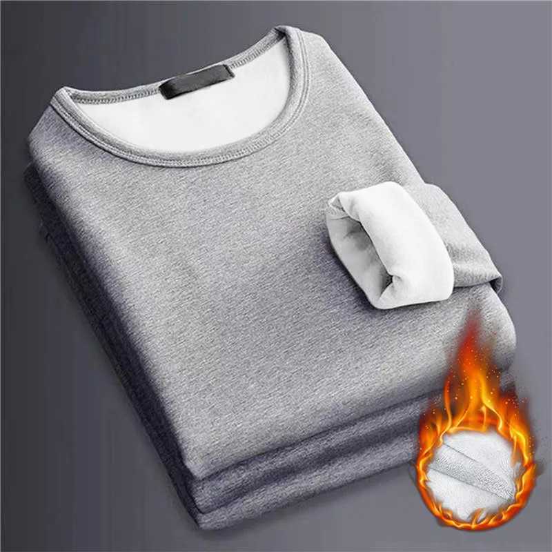 Keep Warm Thermal Underwear For Man Casual Solid Color Mens Winter Thermo Undershirt Thick Thermo Long Sleeve Top LX241104