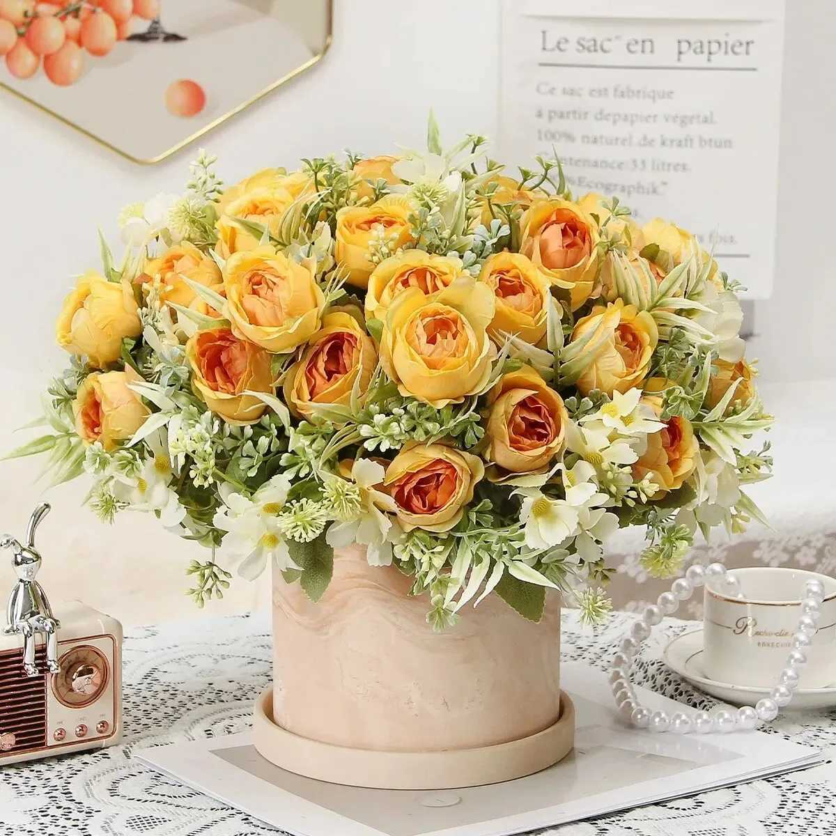 Rose artificial flower bouquet silk fake flower used for home room decoration party garden wedding decoration outdoor DIY vase decorationX240910