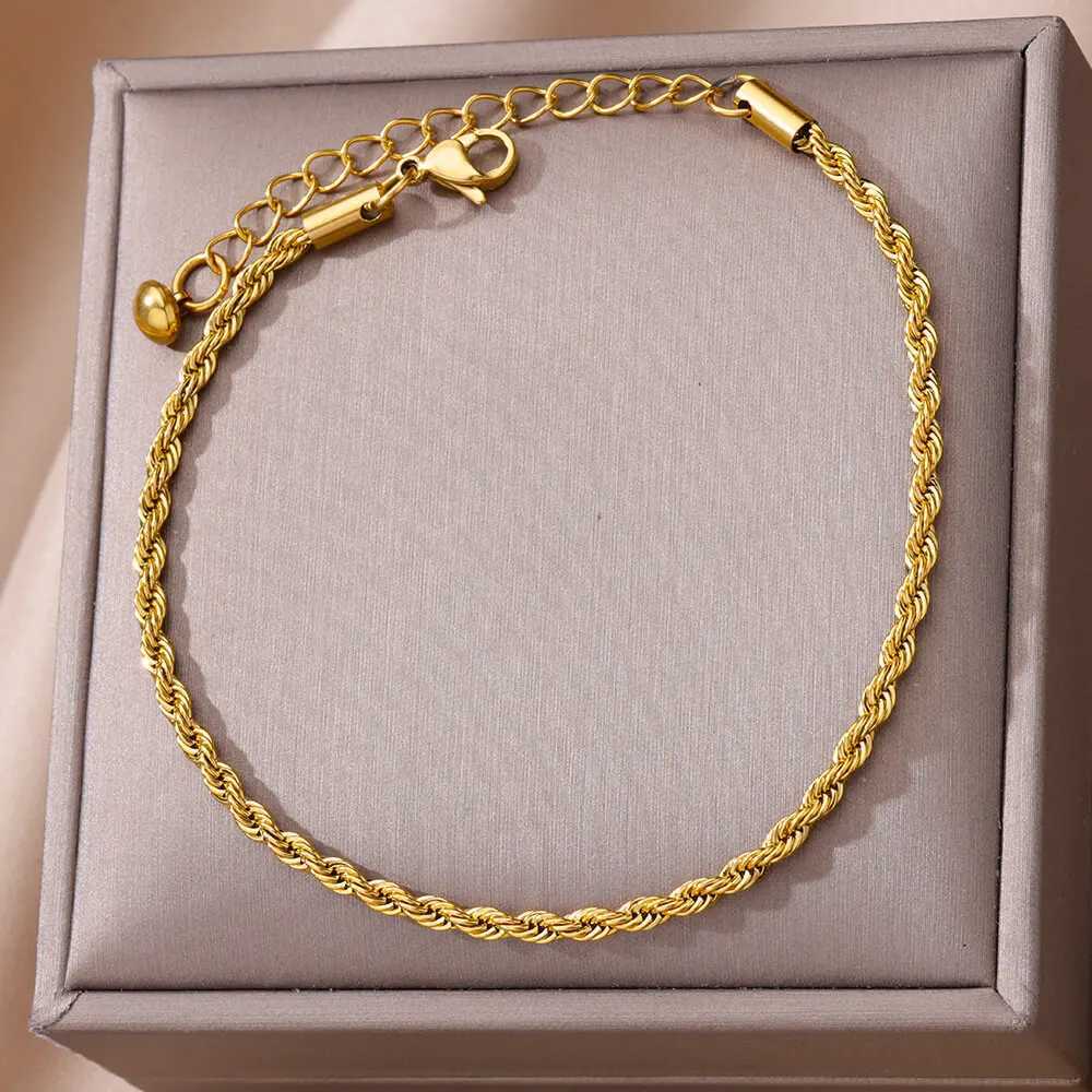 Stainless Steel Chain Anklets for Women Accessories Gold Color Ankle Bracelet Waterproof Anklet Summer Beach Boho Jewelry GiftX240909