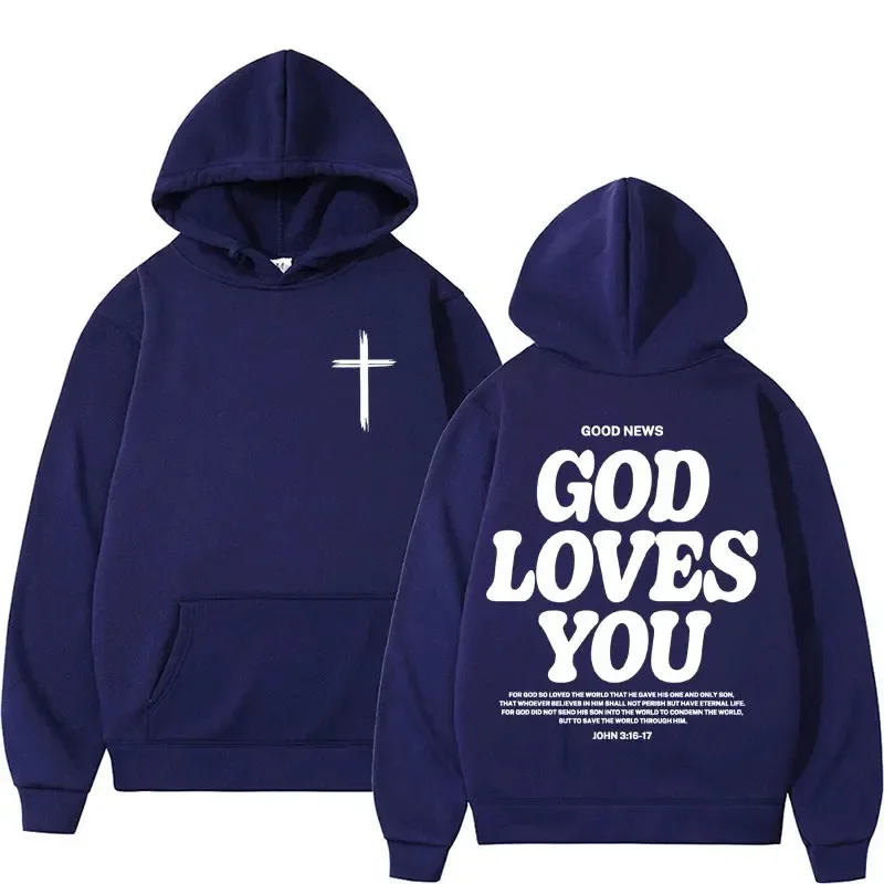 Harajuku Aesthetic Christian Jesus Church Hoodie Bible Verse God Loves You Hooded Men's Women Vintage Sweatshirts Streetwear