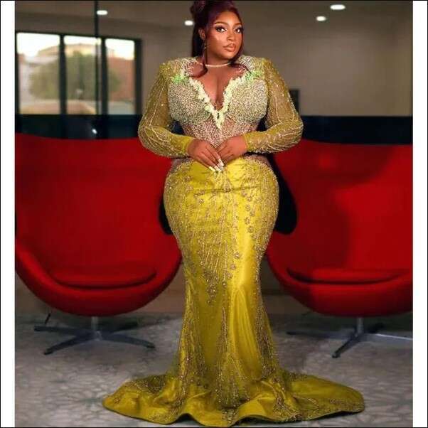 Gold May Aso Mermaid Ebi Prom Dress Beaded Sequined Lace Evening Formal Party Second Reception Birthday Engagement Gowns Dresses Robe De Soiree 0912