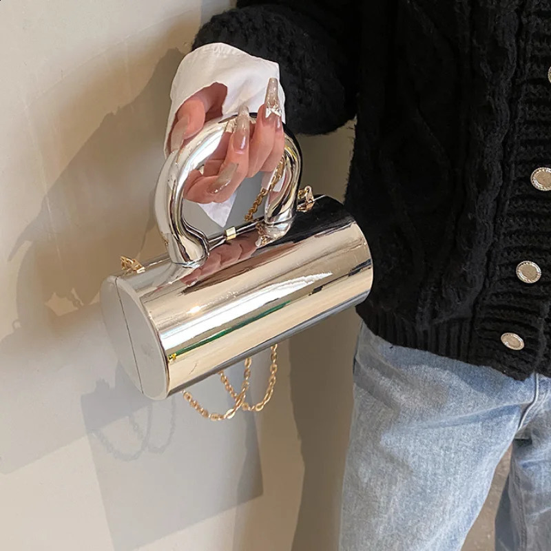 Womens handbag party clutch fashionable cylinder mini evening wallet cross body shoulder bag gold box 240910