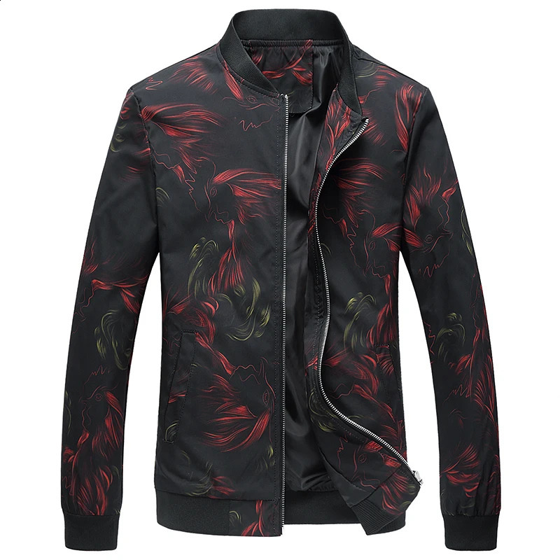 Spring Mens Floral Printed Jacket with Open Zipper Fashionable Bomber Jacket Mens Slim Fit Windproof Jacket Plus Size 240906