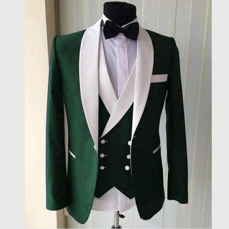 Real Photo Groom Tuxedos Shawl Collar Wedding Prom Dinner Clothes Men Business Suits Blazer Waistcoat Trousers Sets W182