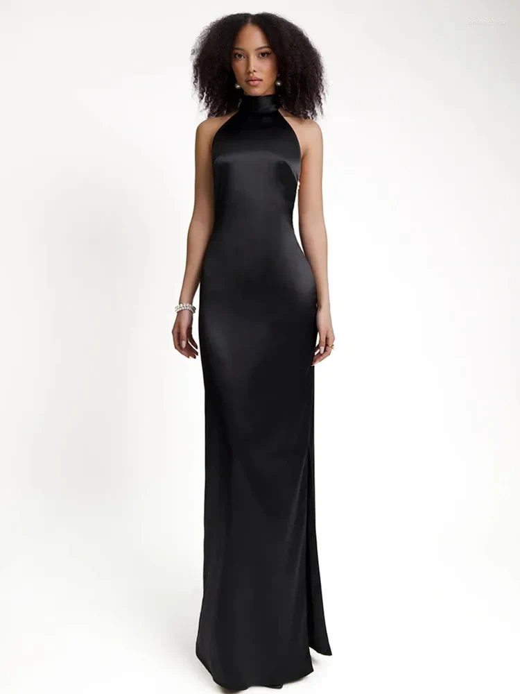 Casual Dresses Chic Women Celebrity Sexy Backless Halter Pearl Black White Maxi Long Bodycon Dress Elegant Evening Club Party Outfit