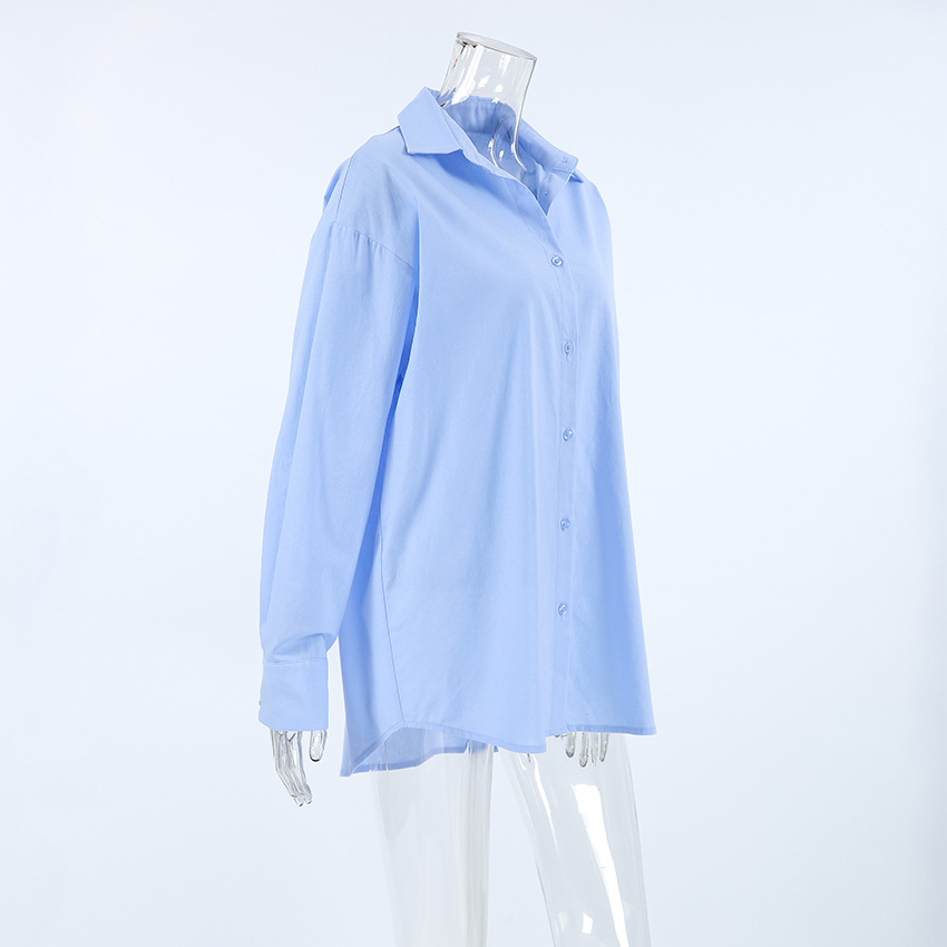 Fresh Blue Autumn Shirt Niche Design Pure Cotton Versatile Lazy Casual Lapel Long Sleeve Women's Shirt 2024 Street Fashion Loose Tops Office Lady