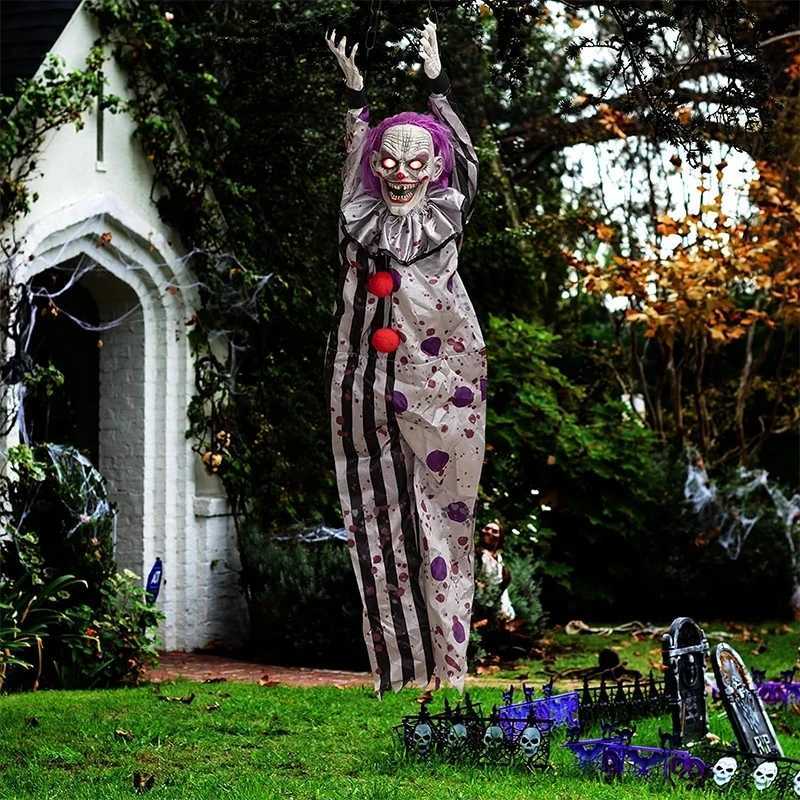 Halloween Animatronics Decoration Hanging Clown Nurse Voice Control Electric Outdoor Scary Clearance Horror Haunted House PropsX240910