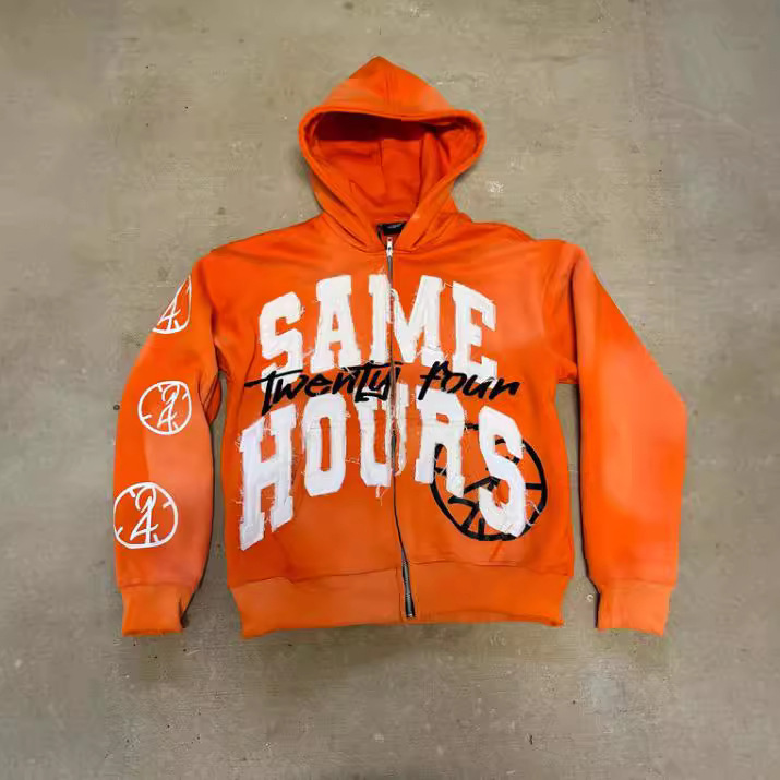 Mens Hoodies Y2k Harajuku Retro Colorful Zipper Hoodie American Trendy Brand Hip-hop Streetwear Punk Style Letter Print Oversized Sweatshirt