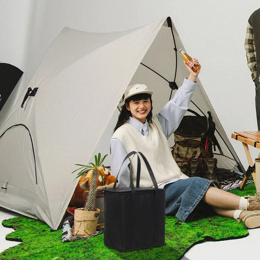 Beverage ice insulated cooling bag car lunch cooler foldable portable zipper freezer 240910