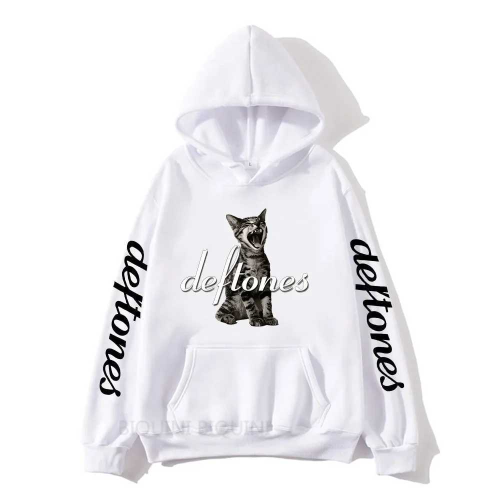 Hot Sale Deftones Cat Black Graphic Print Hoodie Men Women Rap Metal Band Brand Sweatshirt Tops Man Winter Fleece Hoodies Casual M240909