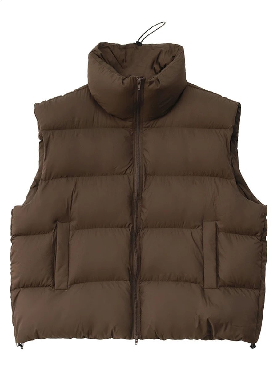 CHIC VEN Womens Tank Top Solid Stand Collar Down Jacket Sleeveless Coat Autumn Winter 240910