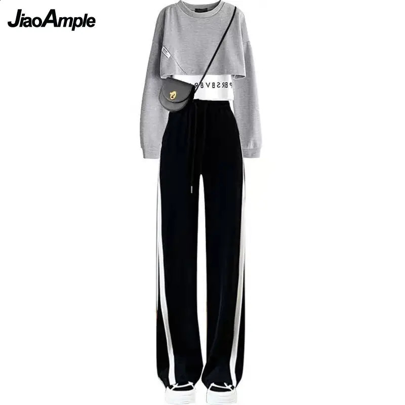 Autumn Two Piece Sweater Set Womens Casual Track and Field Wear Korean Elegant Hoodie Trouser Sportswear 240904