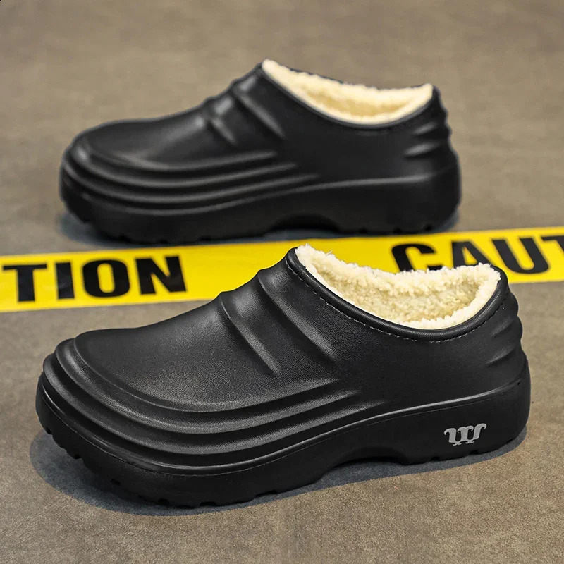 Mens garden shoes womens chef shoes winter warm chloroprene rubber waterproof kitchen slippers anti slip household slippers 240914