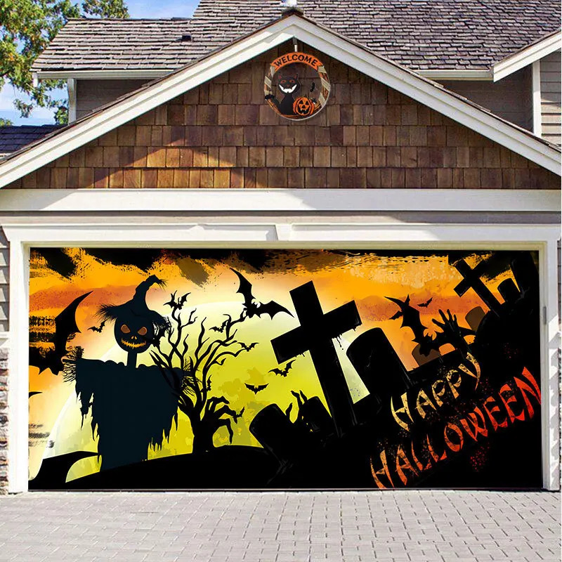 Happy Halloween Garage Door Banner Mural Horror Pumpkin Horror Halloween Garage Door Banner Mural Halloween Decoration 240909