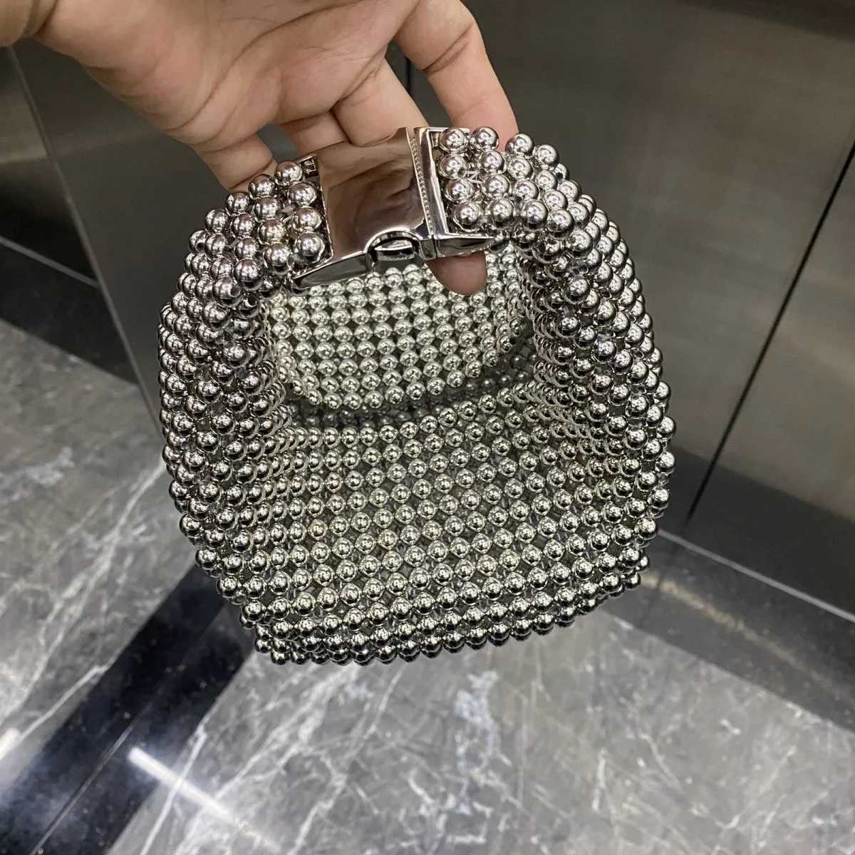 CMM New Silver Beaded Handbags for Women Fashion Trendy Portable Purse Party Beading Shoulder Tote Bags 240910