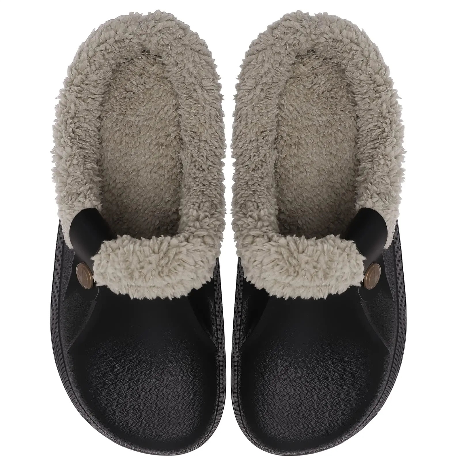 Comwarm winter collar slippers mens waterproof garden shoes home fur slippers soft plush slippers bedroom fuzzy shoes indoor and outdoor 240919