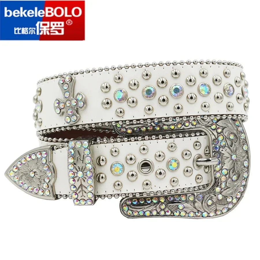 Punk Rhinestone Womens Belt High Quality River er Jeans Cowboy Girls Western Sinto Belt 240909