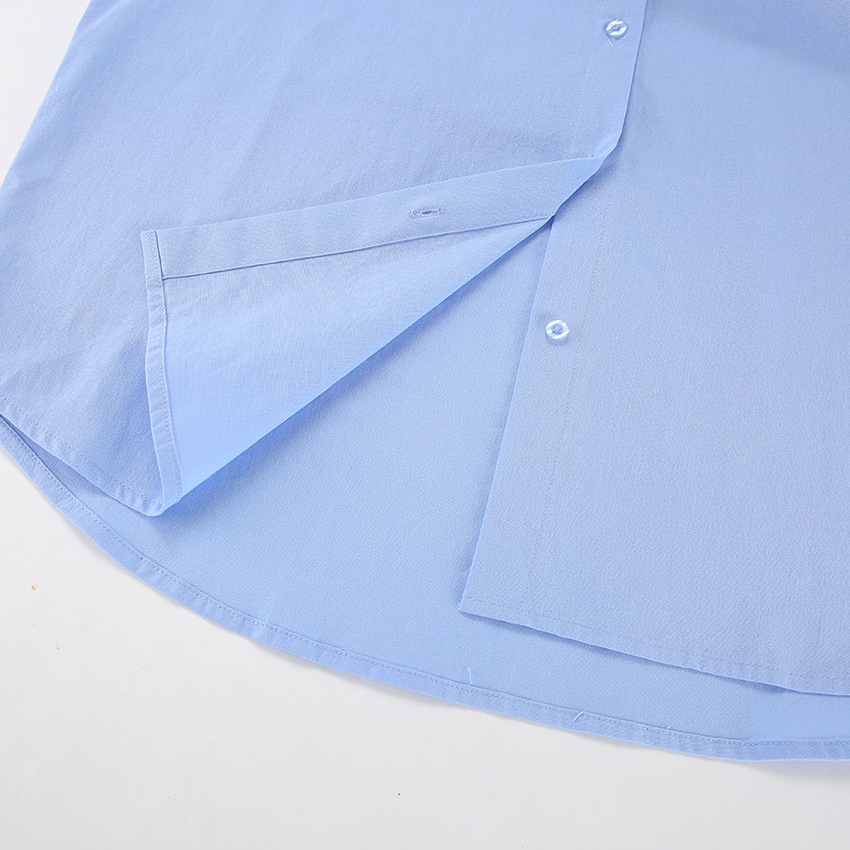 Fresh Blue Autumn Shirt Niche Design Pure Cotton Versatile Lazy Casual Lapel Long Sleeve Women's Shirt 2024 Street Fashion Loose Tops Office Lady
