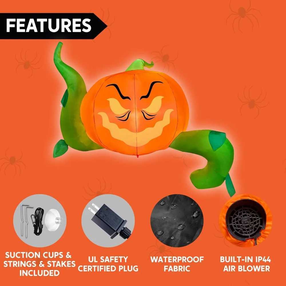 Halloween window decoration with built-in LED inflatable pumpkin head with tentacles and Halloween party supplies on the outsideX240910