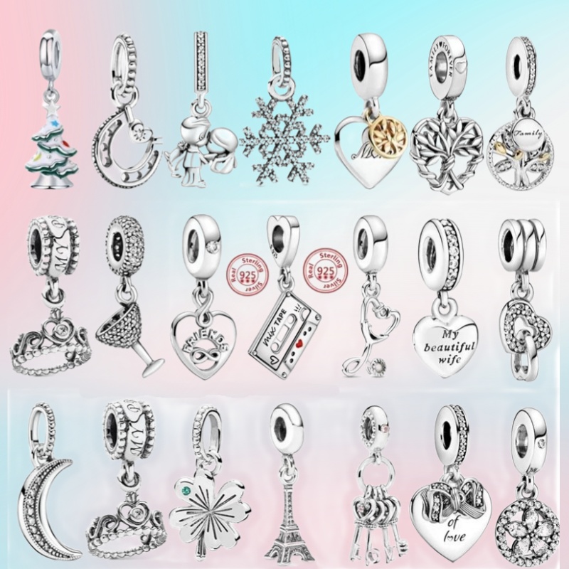 925 Sterling Silver Dangle Charm Moon Tree Snowflake Cup Bead Charms Suitable for Bracelet DIY Jewelry Accessories with box