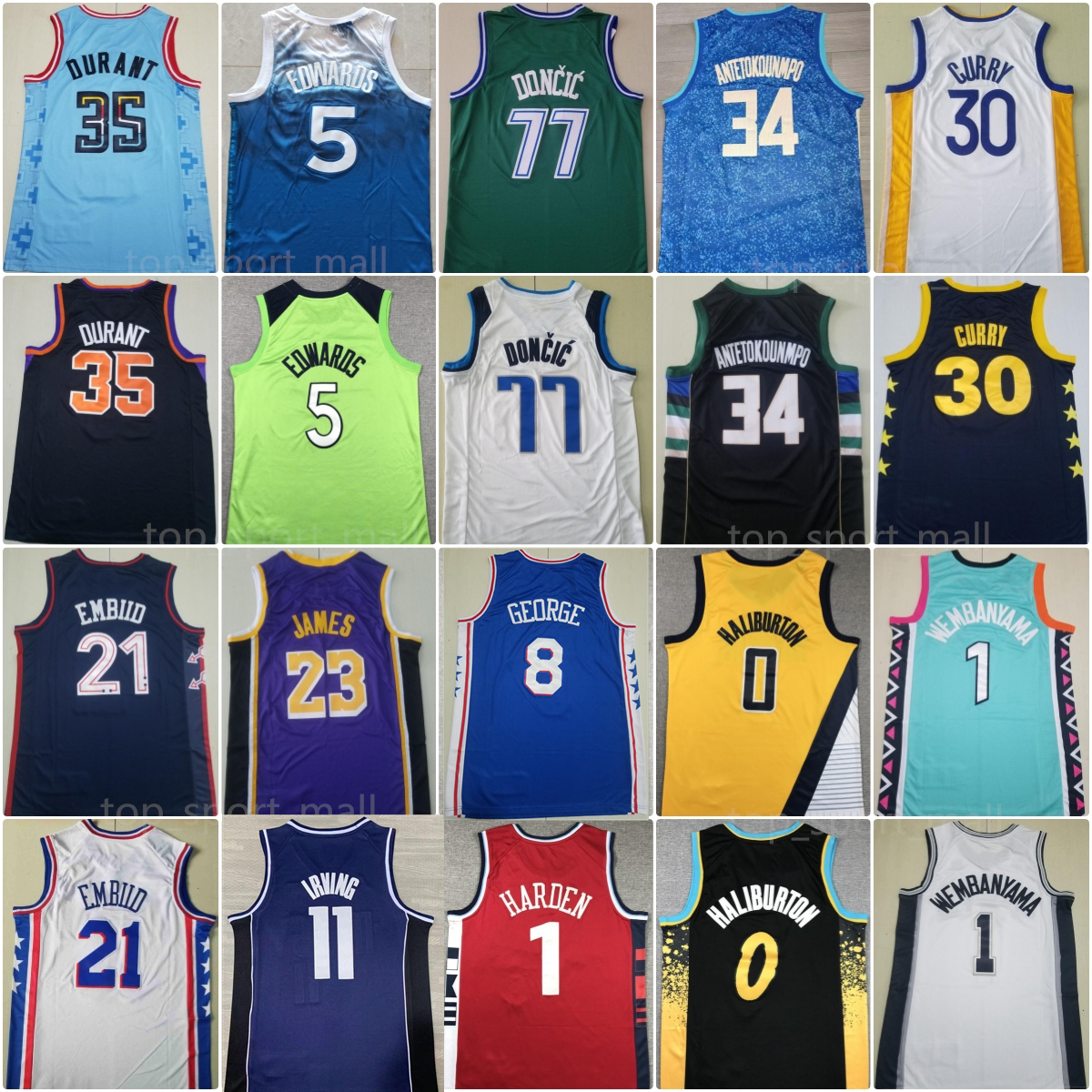 Men Basketball Jerseys Kevin Durant Edwards Luka Doncic Giannis Antetokounmpo Stephen Curry Joel Embiid Harden Haliburton Kyrie Irving George Victor Wembanyama